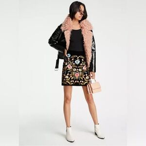 NWT Y2K PENNY LANE BLACK MOTO JACKET WITH PEACH FAUX FUR SIZE LARGE